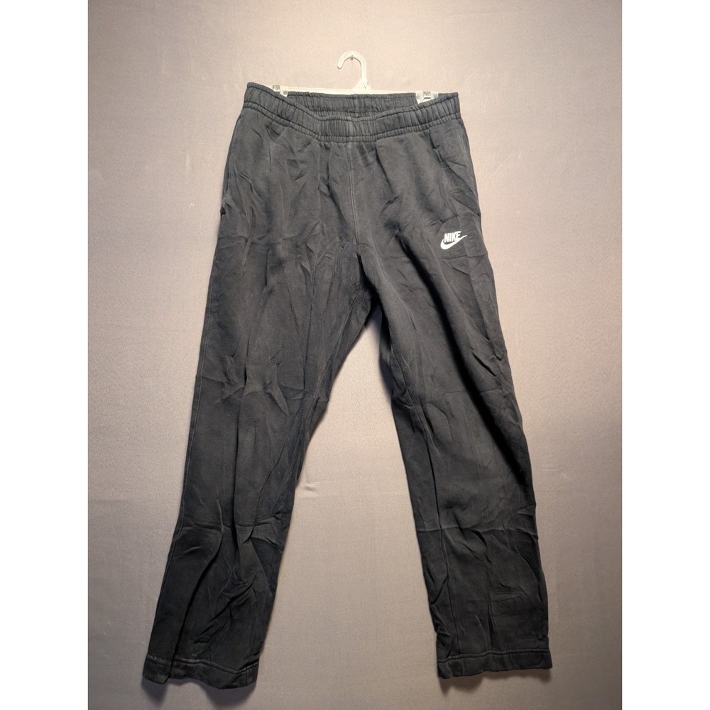 Nike Sweatpants Mens Large Black Swoosh Logo Winter Fleece Lined Straight Leg